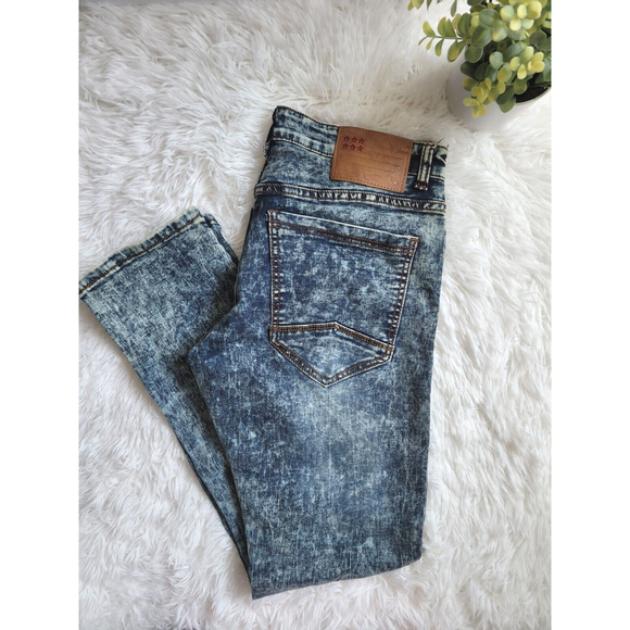 [248] United Denim Men's Size 32/32 Blue Distressed Jeans - Picture 3 of 5